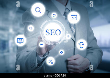Suche Optimierung Geschäft zeigen Finnger Auswahl seo Stockfoto