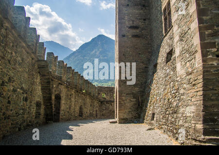 Innen Fenis Burg im Aosta-Tal, Italien. Stockfoto