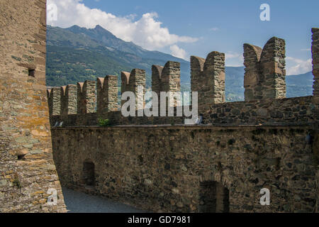 Innen Fenis Burg im Aosta-Tal, Italien. Stockfoto