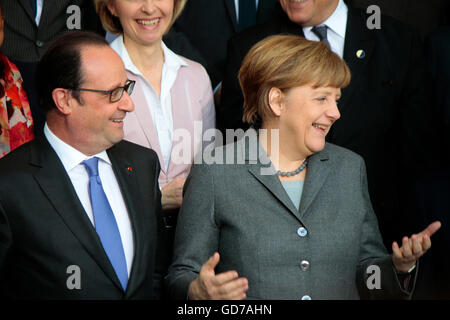 Francois Hollande, BKin Angela Merkel - Deutsch-Franzoesische Regierungskonsultationen, Bundeskanzleramt, 31. Maerz 2015, Berlin Stockfoto