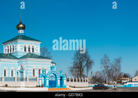 St. John Korma-Klosterkirche in Korma Dorf, Dobrush Bezirk, Belarus. Berühmte orthodoxe Kirche. Stockfoto