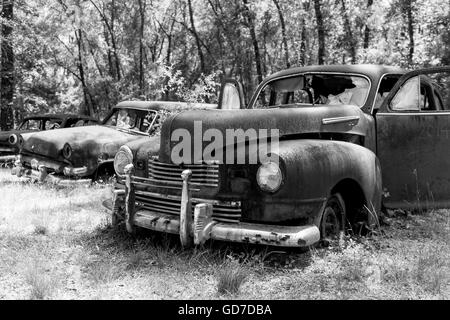 Crawfordville, Florida - USA. Mai 2016 - alten Lastwagen und Autos aufgegeben und am Straßenrand in der Nähe von Crawfordville rosten Stockfoto