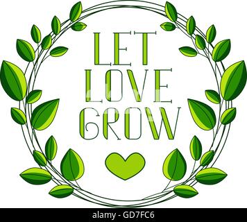 Romantische handgezeichneten Kreide mit dekorativen Muster und Buchstaben in der Form eines Blattes Schriftzug Liebe wachsen lassen. Ausgezeichnete Design-Element für Ihre Postkarten, Flyer, druckt und so weiter. Stock Vektor