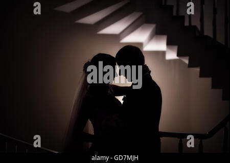 Silhouette der Hochzeit die Braut und Bräutigam Liebe Stockfoto
