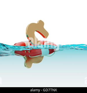 US Dollarzeichen innerhalb Rettungsring in offenen Wasser 3d Illustration Konzept Stockfoto