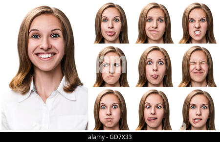 Frau mit unterschiedlichen Gesichtsausdrücken Stockfoto