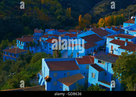 Juzcar, Genal Valley Genal Flusstal, Serranía de Ronda. Smurfs Village, Provinz Málaga, Andalusien. Spanien Stockfoto