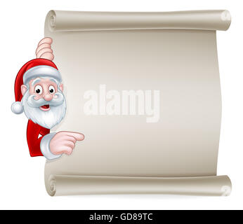 Cartoon Weihnachten Zeichen mit Santa Claus auf ein Scroll-Banner zeigen Stockfoto