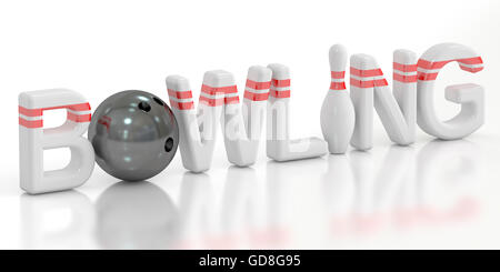 Bowling-Konzept, 3D-Rendering isolierten auf weißen Hintergrund Stockfoto