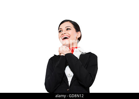1 indische erwachsenen Frau Air Hostess stehen Lachen Heiterkeit Stockfoto