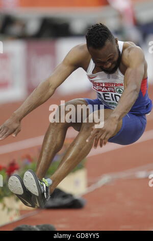 Amsterdam, Holland. 10. Juli 2016. Der Europäische Leichtathletik-Weltmeisterschaft. Julian Reid (Gbr) mit seinem 3. Dreisprung für Männer bei der Europameisterschaft © Action Plus Sport/Alamy Live News Stockfoto