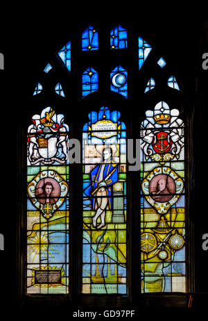St. Maria und die Heiligen Rood Kirche, Donington, Lincolnshire - Fenster, um Matthew Flinders gewidmet Stockfoto
