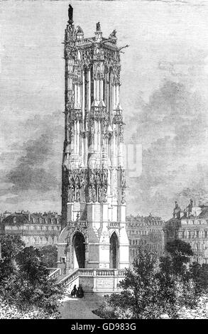 Die restlichen Turm von der abgerissenen Kirche von St Jacques Del La Boucherie in der Assemblée nationale Gelegenheitsveranstaltungen, Paris, Frankreich statt Stockfoto
