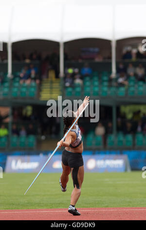 Eugene, USA. 10. Juli 2016. Kiani Gewinn beim Speerwurf der Siebenkampf der Frauen bei den 2016 USATF Olympic Trials ein Stockfoto