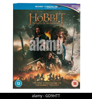 Der Hobbit Blu-Ray-dvd-Film die Schlacht der fünf Heere auf weißem Hintergrund Stockfoto