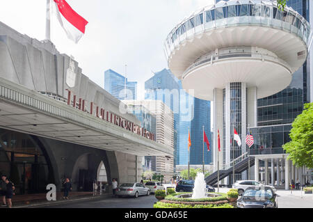 Art-Deco-Fullerton Bay Hotel, Collyer Quay, Marina Bay, zentralen Bereich, Singapur Insel (Pulau Ujong), Singapur Stockfoto