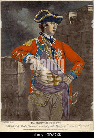 WILLIAM HOWE, 5. Viscount Howe (1729-1814) britischer Offizier im amerikanischen Unabhängigkeitskrieg, gezeigt in einer farbigen Lithographie von 1777 Stockfoto