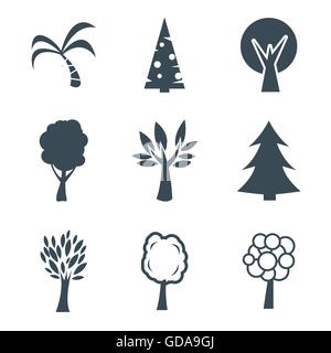 Vektor schwarze Bäume Icons set Stock Vektor