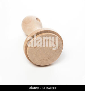 Leer aus Holz Stempel mit Platz für Ihren Text oder Bild auf einem weißen Hintergrund Stockfoto