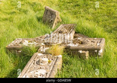 Tipperary, Cashel, Rock of Cashel, Irland, Mighty Stein Kreuz liegt in der Wiese, Cashel Castle Stockfoto