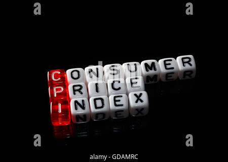 VPI-Verbraucherpreisindex Definition geschrieben am Würfel Stockfoto