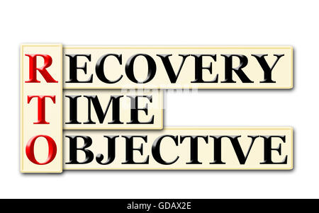 RTO - Recovery Time Objective Akronym auf weißem Hintergrund Stockfoto