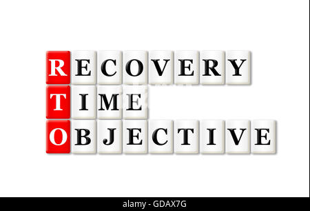 RTO - Recovery Time Objective Akronym auf weißem Hintergrund Stockfoto