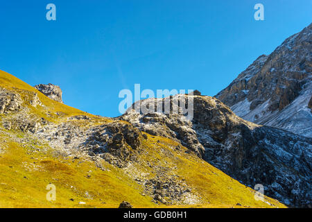 Die Lischana Hütte SAC (Schweizer Alpen-Club) oberhalb Scuol im Unterengadin, Schweiz. Stockfoto