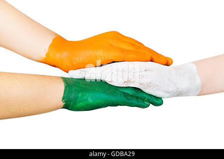 3 Indianer Völker Independence Day Hände Flagge malen Hände Versprechen Stockfoto