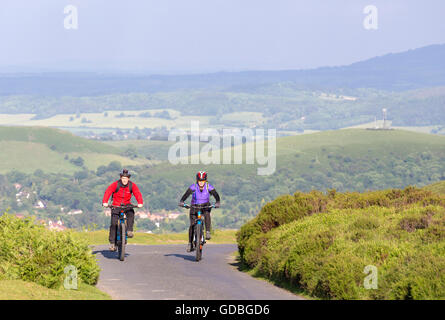 Mountainbiken auf den Long Mynd, Shropshire, England, UK Stockfoto