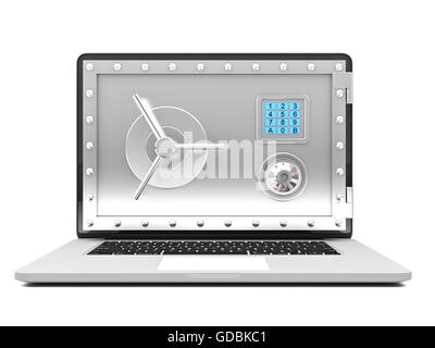 3D-Bild eines Notebook mit Tresortür auf Bildschirm Stockfoto