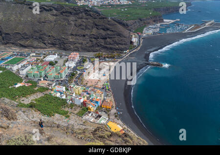 Schöne Aussicht von den Felsen am Puerto de Tazacorte, Kanarische Inseln, Spanien Stockfoto