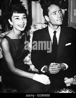 Hepburn, Audrey, 4.5.1929 - 20.1.1993, britische Schauspielerin, mit Ehemann Mel Ferrer, 1954, Stockfoto