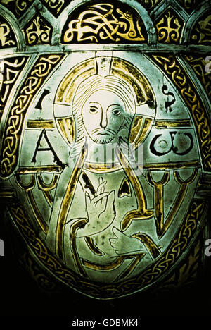 Tassilo III, ca. 741 - ca. 796, Herzog von Bayern 748-788, Tassilo Kelch, Bronze, versilbert, vergoldet, nach 768/769, detail, Kremsmuenster Abbey, Österreich, Stockfoto