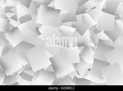 horizontale 3D-Illustration eine große Menge an weißen leeren Papiere fallen Stockfoto