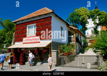 Haus bedeckt mit Paprika in Tihany, Plattensee, Ungarn Stockfoto