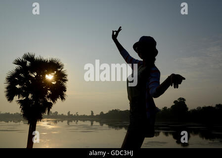 Der Tempel des östlichen Mebon in der Tempelstadt Angkor nahe der Stadt Siem Riep im Westen Kambodschas. Stockfoto