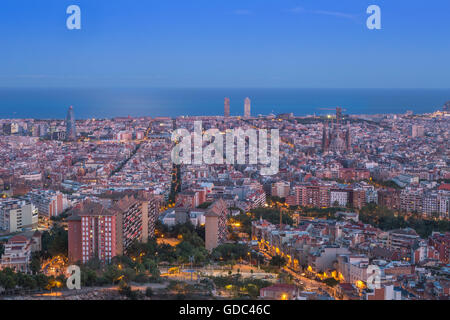 Spanien, Katalonien, Barcelona City, Sonnenuntergang panorama Stockfoto