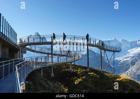 Summit Trail und Beobachtung Plattform mit dem Namen First Cliff Walk an der Spitze der First über Grindelwald, Berner Oberland, Sw Stockfoto