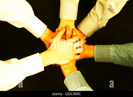 Hände, Hand, Zusammenschluss, union, vereinen, Passform, Männer, Business, Wirtschaft, sechs Stockfoto