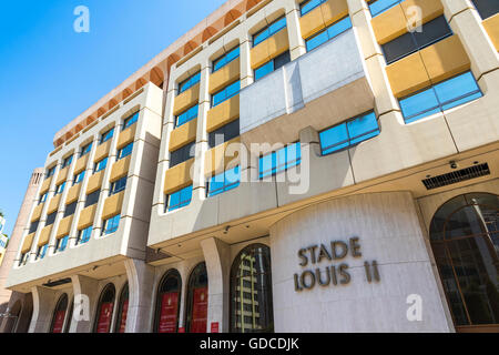 Fassade des Stadions Stade Louis II in Fontvieille, Monaco Stockfoto