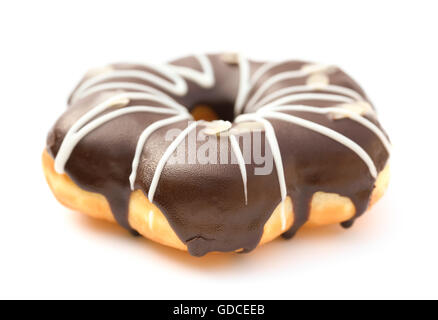 Seite Ansicht Schokoladenaroma Donut auf weißem Hintergrund Stockfoto