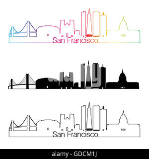 San Francisco Skyline linearen Stil mit Regenbogen in bearbeitbare Vektordatei Stockfoto