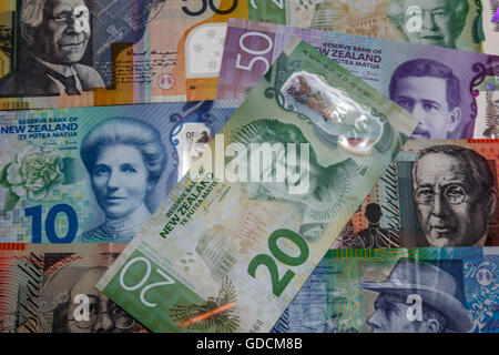 Neue zweite Generation Plastikpolymer New Zealand $50 $10 $20 Kiwi-Dollar-Banknoten und australische Banknoten Stockfoto