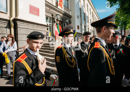 Gruppe von jungen Boys In Kadett Unform der Kadettenschule Gomel Staat Vorbereitung auf den 9. Mai Siegesparade In Gomel, homelische, Belar Stockfoto