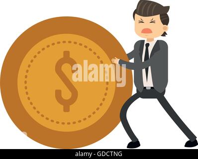 glücklich Kaufmann drängen Coin Symbol Stock Vektor