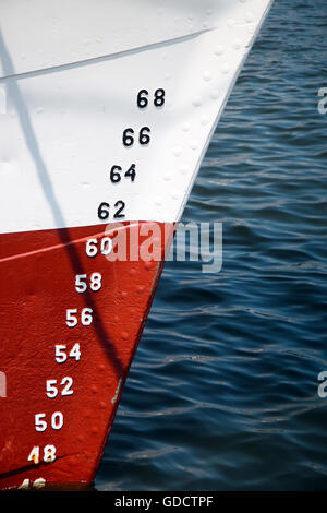 Wasserstand auf einen Schiffsrumpf, Ballast messen Stockfoto