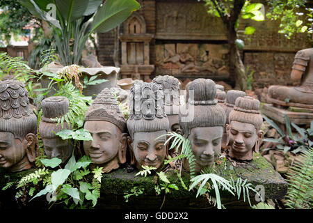 ein Garten und ein Buddha Terracotta von Herrn Ban Phor Linag Meuns Terracota Art in der Stadt Chiang Mai im Norden Thailands in Sou Stockfoto