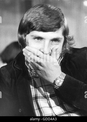 Fischer, Klaus, * 27.12.1949, deutscher Fußballspieler, Stürmer für den FC Schalke 04, vor dem Sportgericht des Deutschen Fußball-Verbandes, nach Verkündung der Strafe, Hemmung für zwei Jahre, 4.11.1972, Stockfoto