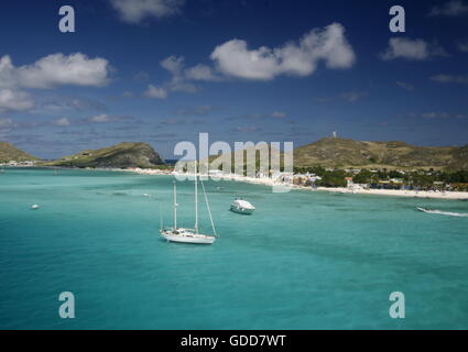 Das Dorf auf der Insel Gran Roque auf Los Roques Inseln im karibischen Meer von Venezuela. Stockfoto